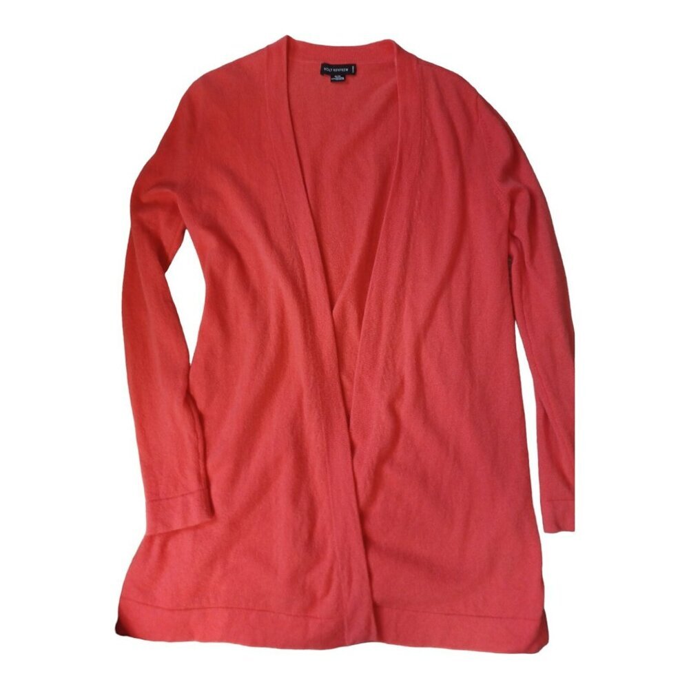 Holt Renfrew 100% Cashmere Women Long Cardigan Sweater Cable Orange Soft - Picture 1 of 4